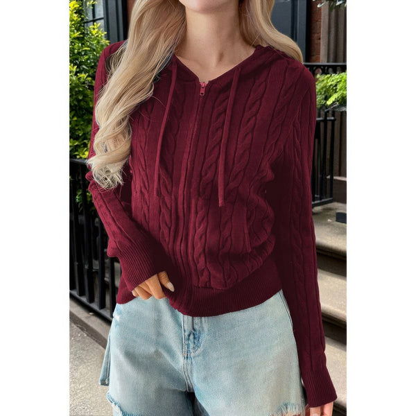 Solid Pocket Cable Knit Hooded Jacket - Women's jacket - SmartBuyApparel