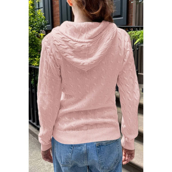 Solid Pocket Cable Knit Hooded Jacket - Women's jacket - SmartBuyApparel