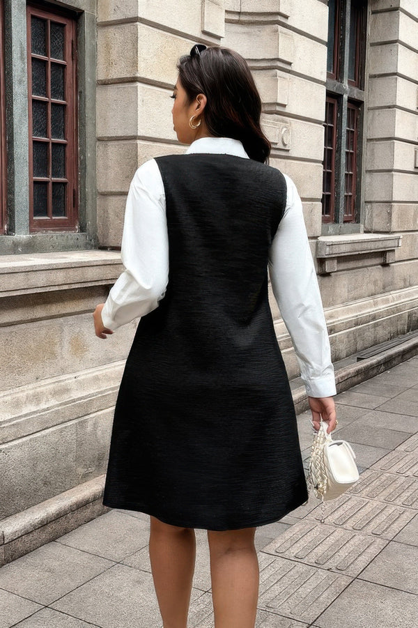 Solid Scoop Neck Button Down Corduroy Dress - | SmartBuyApparel