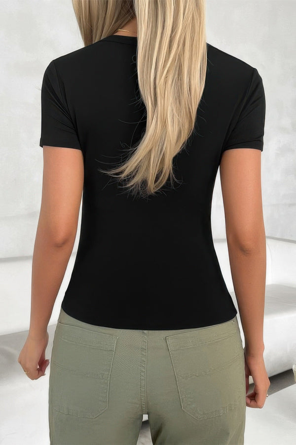 Solid Scoop Neck Short Sleeve T Shirt - | SmartBuyApparel