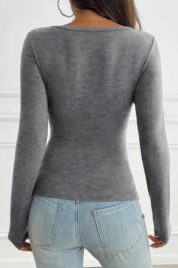 Solid Slim Fit V Neck Long Sleeve T Shirt - | SmartBuyApparel