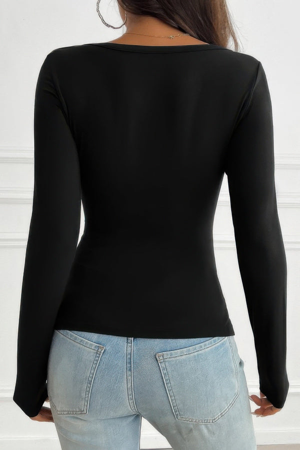 Solid Slim Fit V Neck Long Sleeve T Shirt - | SmartBuyApparel