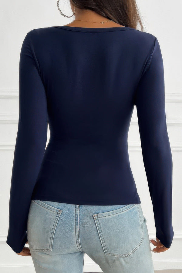 Solid Slim Fit V Neck Long Sleeve T Shirt - | SmartBuyApparel