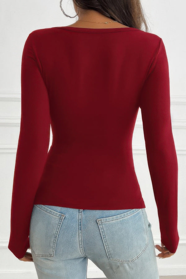 Solid Slim Fit V Neck Long Sleeve T Shirt - | SmartBuyApparel