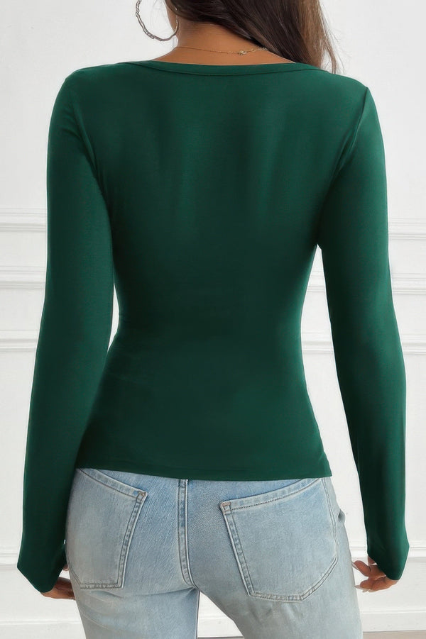 Solid Slim Fit V Neck Long Sleeve T Shirt - | SmartBuyApparel