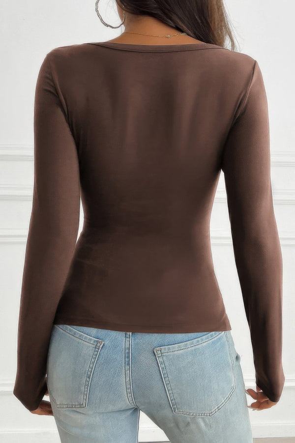 Solid Slim Fit V Neck Long Sleeve T Shirt - | SmartBuyApparel