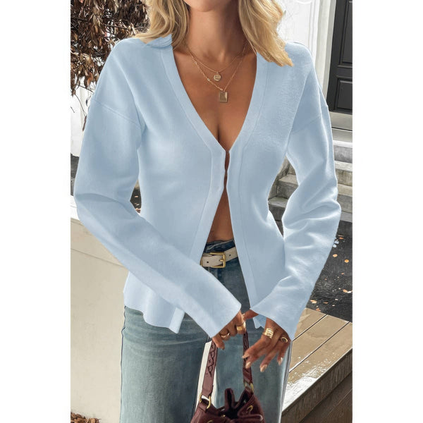 Solid V - Neck Raglan Sleeve Knit Sweater - Women's sweater - SmartBuyApparel