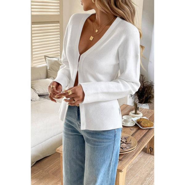 Solid V - Neck Raglan Sleeve Knit Sweater - Women's sweater - SmartBuyApparel