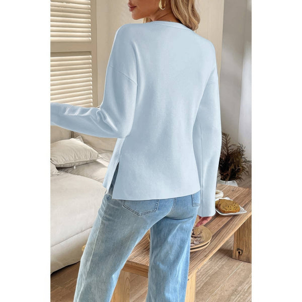 Solid V - Neck Raglan Sleeve Knit Sweater - Women's sweater - SmartBuyApparel