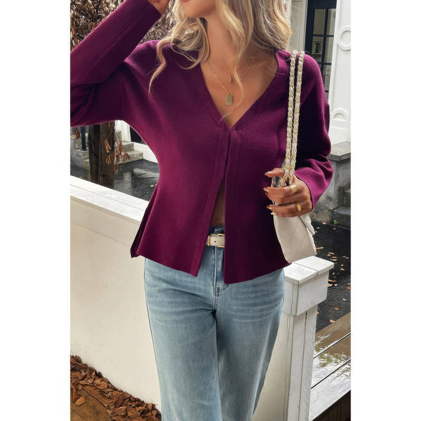 Solid V - Neck Raglan Sleeve Knit Sweater - Women's sweater - SmartBuyApparel