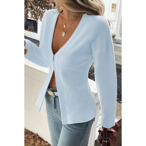 Solid V - Neck Raglan Sleeve Knit Sweater - Women's sweater - SmartBuyApparel