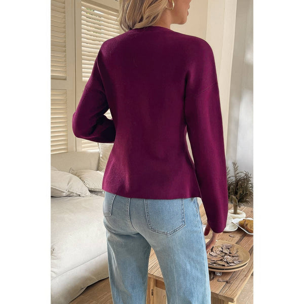 Solid V - Neck Raglan Sleeve Knit Sweater - Women's sweater - SmartBuyApparel