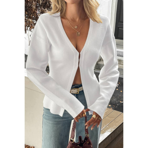 Solid V - Neck Raglan Sleeve Knit Sweater - Women's sweater - SmartBuyApparel