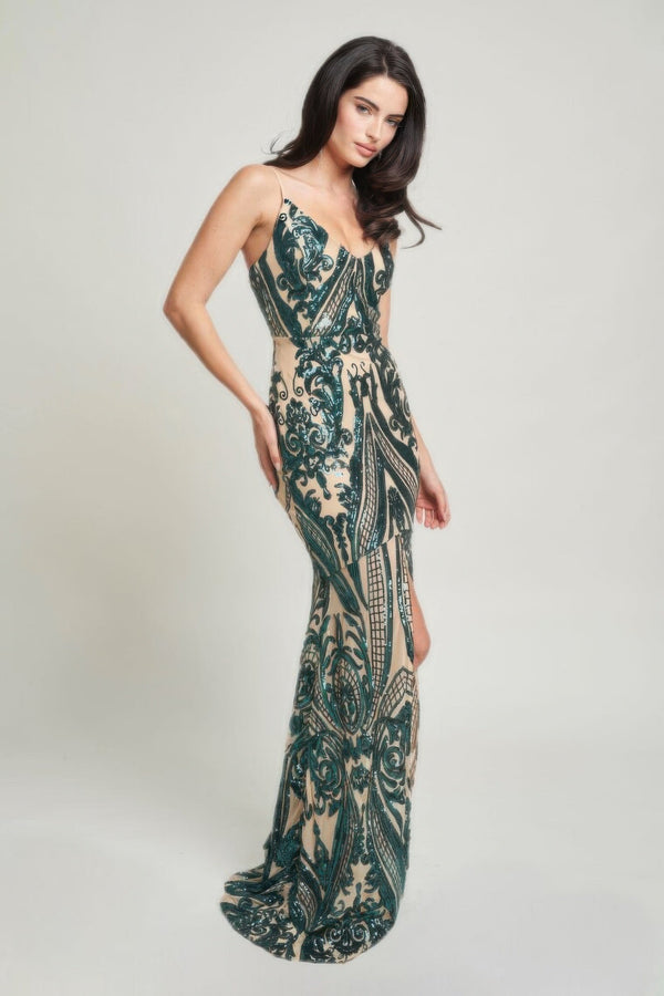 Spaghetti Strap Art Deco Sequins Maxi Dress - Dress - SmartBuyApparel