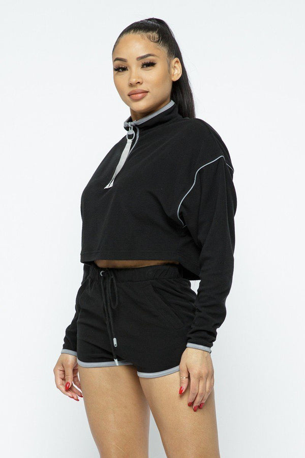 Sporty Crop Top Sporty High - waist Shorts Set - Set - SmartBuyApparel