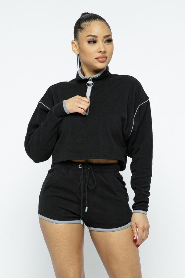 Sporty Crop Top Sporty High - waist Shorts Set - Set - SmartBuyApparel