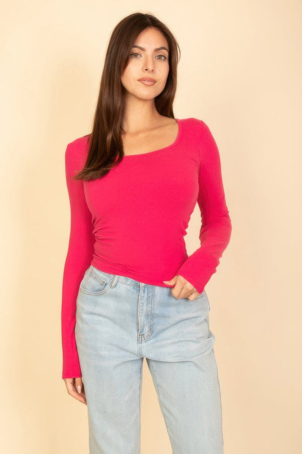Square Neck Long Sleeve Top - Women's top - SmartBuyApparel