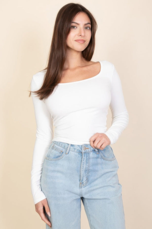 Square Neck Long Sleeve Top - Women's top - SmartBuyApparel