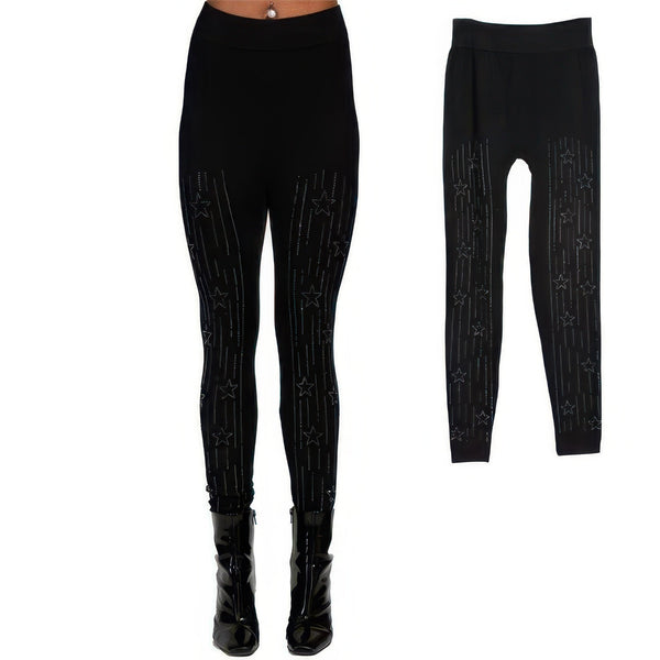 Star Design Crystal Studded High Waisted Leggings - | SmartBuyApparel