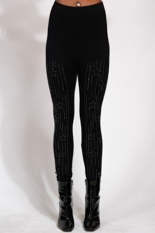 Star Design Crystal Studded High Waisted Leggings - | SmartBuyApparel