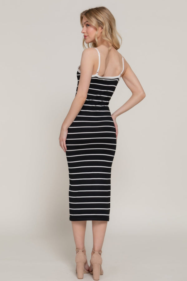 Straight Neck Stripe Spring Sweater Dress - | SmartBuyApparel