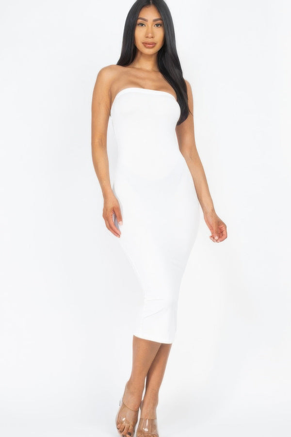 Strapless Tube Bodycon Midi Dress - Dress - SmartBuyApparel