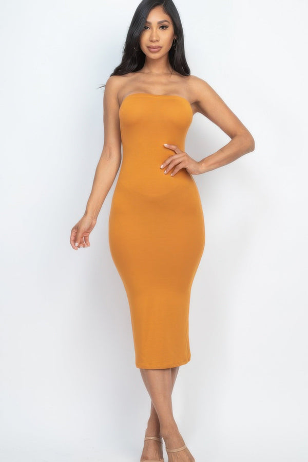 Strapless Tube Bodycon Midi Dress - Dress - SmartBuyApparel