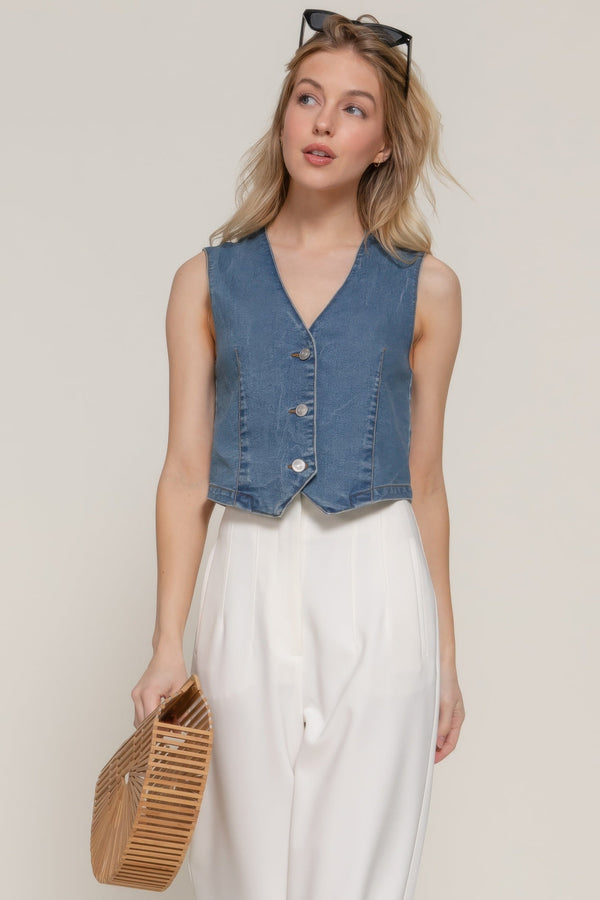 Stretch Denim Vest - Vest - SmartBuyApparel