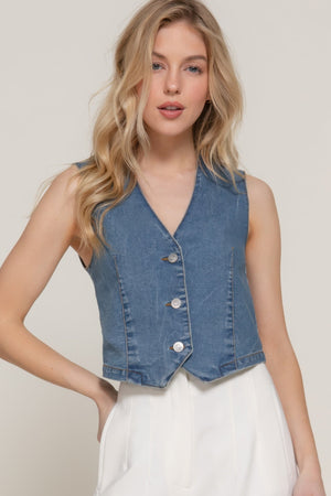 Stretch Denim Vest - Vest - SmartBuyApparel