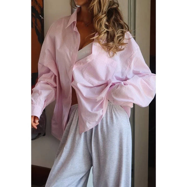 Stripe Long Sleeve Button Down Shirt - Women's shirt - SmartBuyApparel