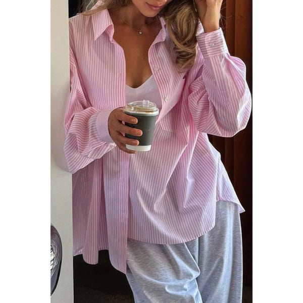 Stripe Long Sleeve Button Down Shirt - Women's shirt - SmartBuyApparel