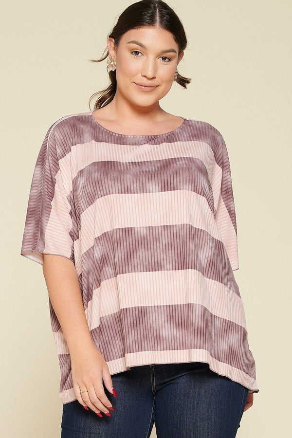 Stripe Printed Pleated Blouse Featuring A Boat Neckline And 1/2 Sleeves - Women's Blouse - SmartBuyApparel