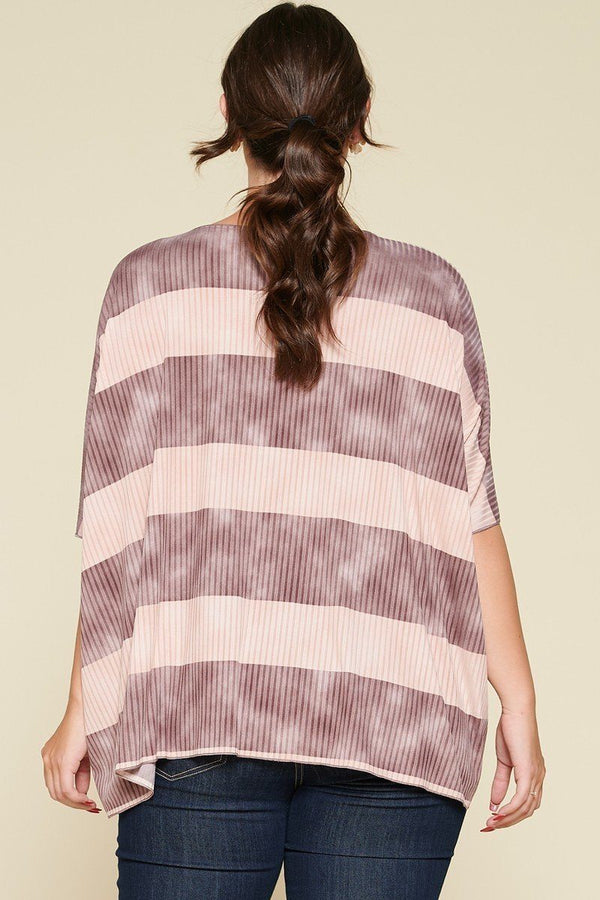 Stripe Printed Pleated Blouse Featuring A Boat Neckline And 1/2 Sleeves - Women's Blouse - SmartBuyApparel