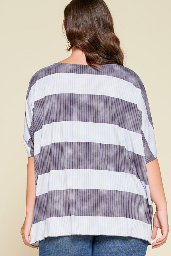 Stripe Printed Pleated Blouse Featuring A Boat Neckline And 1/2 Sleeves - Women's Blouse - SmartBuyApparel