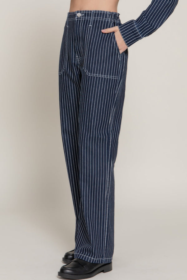 Stripe Stretch Denim Straight Pants - | SmartBuyApparel