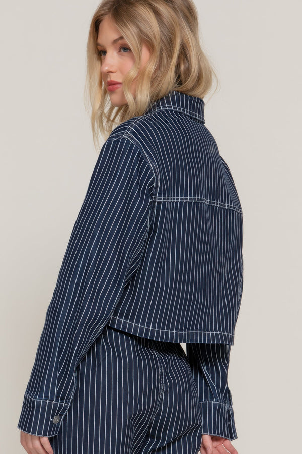 Stripe Stretch Denim Straight Pants - | SmartBuyApparel