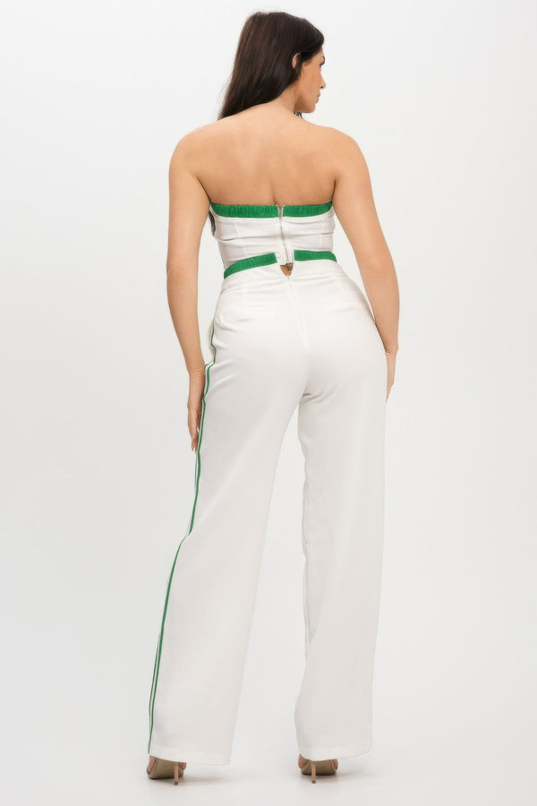 Stripe Tapping Contrast Elastic Band Toppants Set - Women's set - SmartBuyApparel