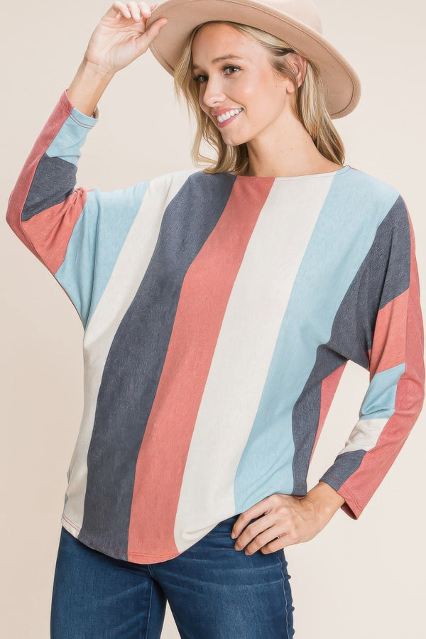 Striped Dolman Sleeves Top - Women's top - SmartBuyApparel
