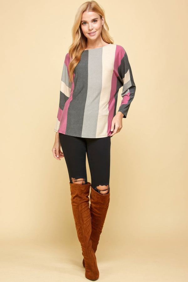 Striped Dolman Sleeves Top - Women's top - SmartBuyApparel