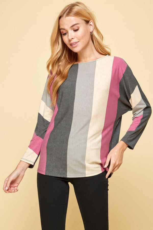 Striped Dolman Sleeves Top - Women's top - SmartBuyApparel