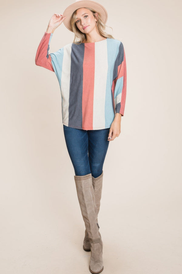 Striped Dolman Sleeves Top - Women's top - SmartBuyApparel
