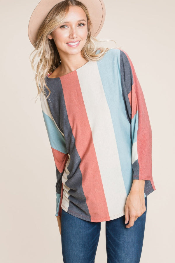 Striped Dolman Sleeves Top - Women's top - SmartBuyApparel
