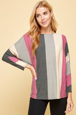 Striped Dolman Sleeves Top - Women's top - SmartBuyApparel
