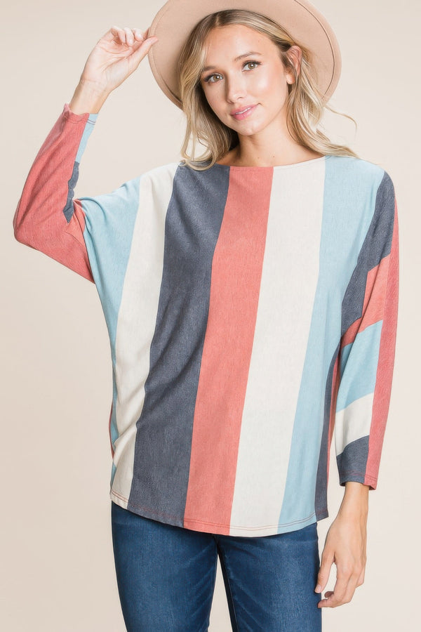 Striped Dolman Sleeves Top - Women's top - SmartBuyApparel