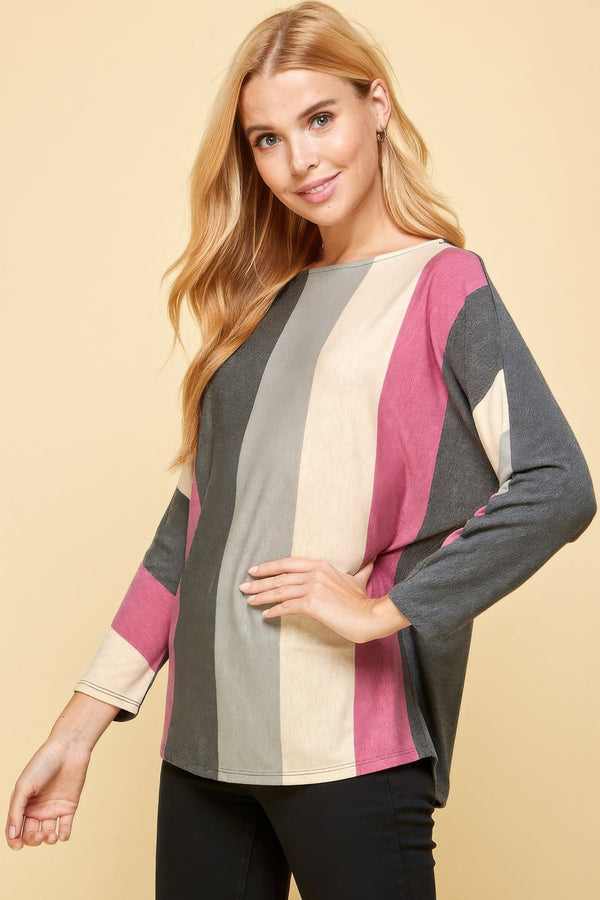 Striped Dolman Sleeves Top - Women's top - SmartBuyApparel