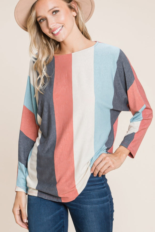 Striped Dolman Sleeves Top - Women's top - SmartBuyApparel