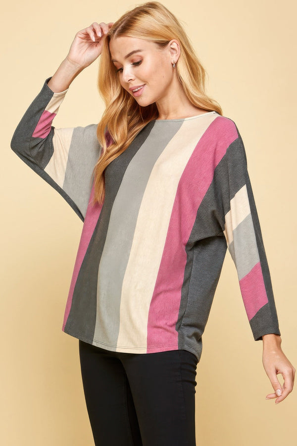 Striped Dolman Sleeves Top - Women's top - SmartBuyApparel