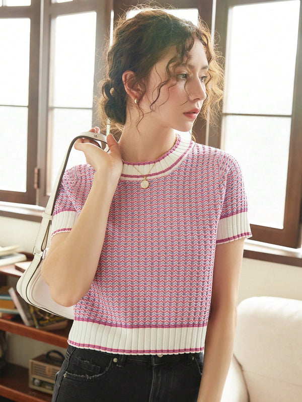 Striped Pattern Knit Top - SmartBuyApparel - Women Knit Tops