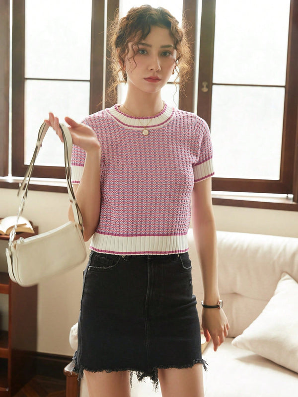 Striped Pattern Knit Top - SmartBuyApparel - Women Knit Tops