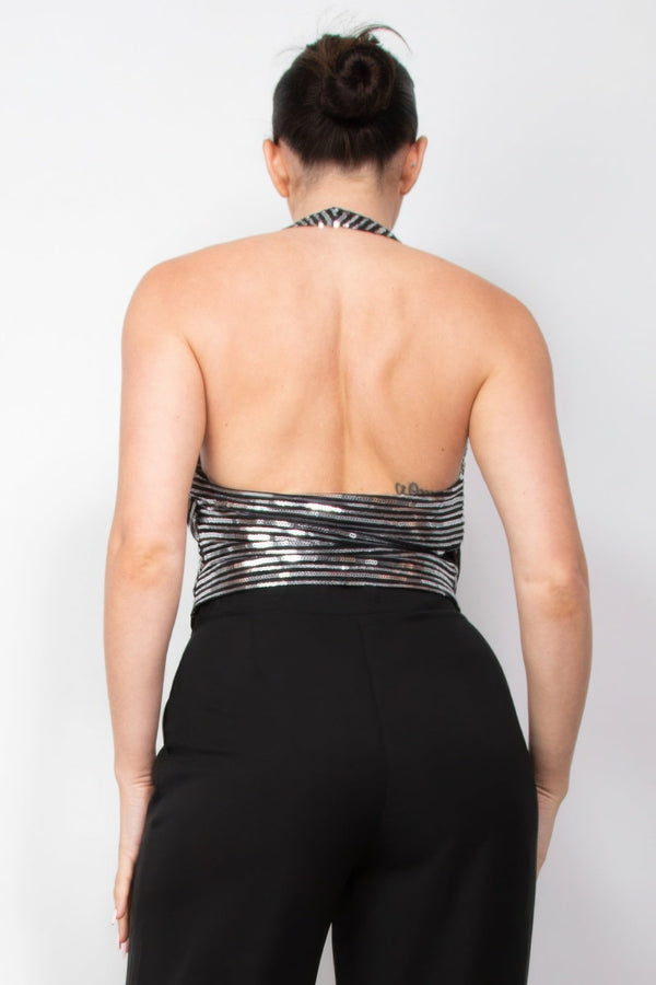 Surplice Halter Sequin Top - Women's top - SmartBuyApparel